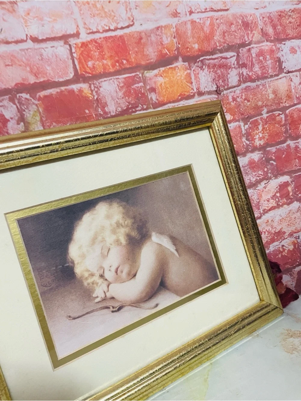 Bessie Pease Guttman  Cupid Caught Napping Framed Antique Art Print